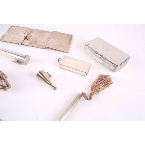 465 - A collection of small interesting silver items including an early Victorian silver rectangular snuff... 