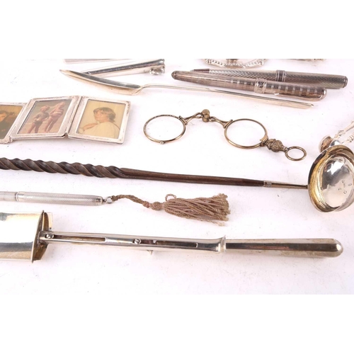 465 - A collection of small interesting silver items including an early Victorian silver rectangular snuff... 