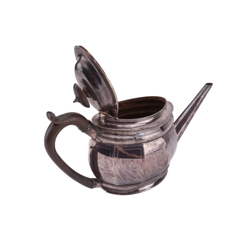 473 - A George III silver teapot, London 1800 by Samuel Henell, with auricular shaped pear wood handle and... 