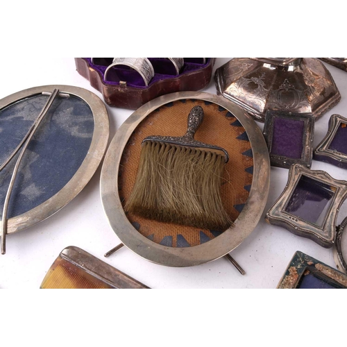 482 - A mixed collection of silver and silver plate to include a pierced silver basket with swing handle o... 