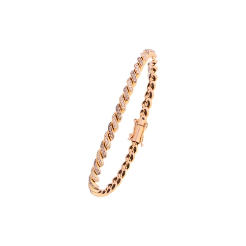 49 - A diamond-set twisted rope bracelet, alternating in brown and colourless circular-cut diamonds pavé-... 