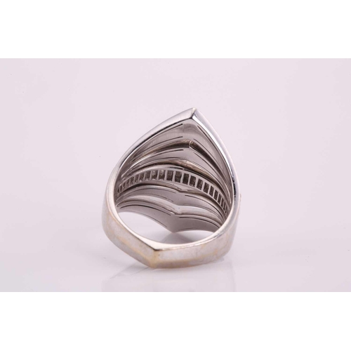 55 - A Stephen Webster Vertigo gaining perspective diamond and enamel ring, consisting of tapered baguett... 