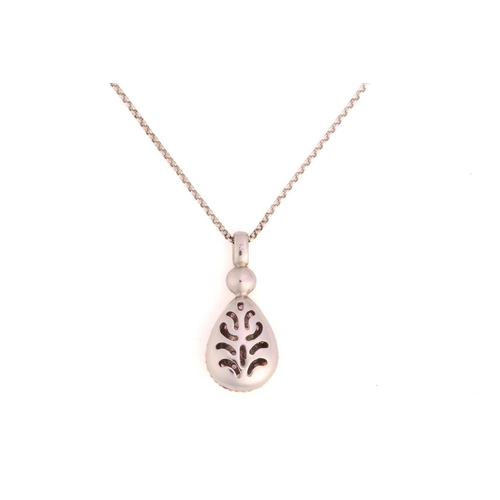 65 - A pink sapphire and diamond pendant on chain, the egg-shaped pendant in 18ct white gold is fully enc... 