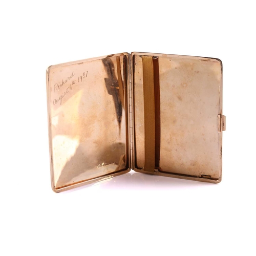 87 - A 9ct yellow gold cigarette case by the Adie Brothers, in rectagular form, engine-turned pattern, wi... 