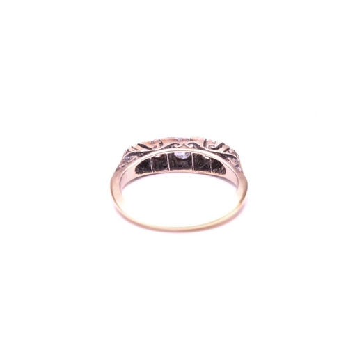 91 - An old-cut diamond half hoop ring, set with five round varied old-cut diamonds with a total estimate... 