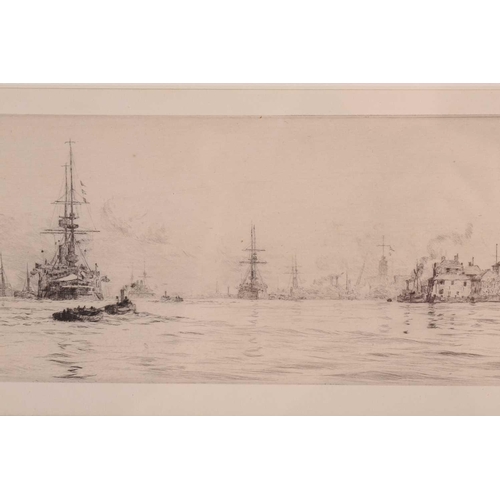 102 - William Lionel Wyllie (1851 – 1931) Warships in Portsmouth Harbour – Victory Afloat, original drypoi... 