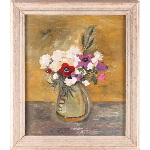 11 - † Sally Vaughan, Still life of flowers in a jug, signed, oil on canvas, framed and glazed, 61 x 51 c... 