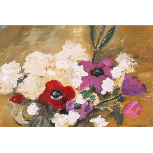 11 - † Sally Vaughan, Still life of flowers in a jug, signed, oil on canvas, framed and glazed, 61 x 51 c... 