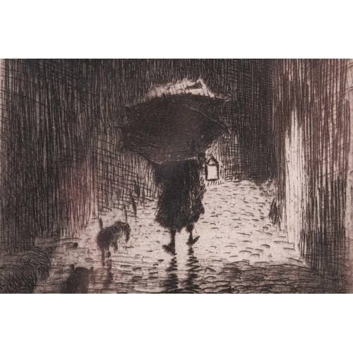 118 - Felix Buhot (1847 – 1898), Pluie et Parapluie, drypoint etching, circa 1870, signed in the plate, Bo... 