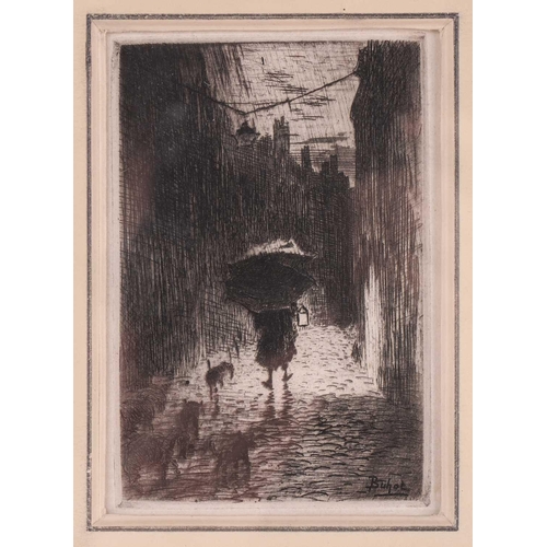 118 - Felix Buhot (1847 – 1898), Pluie et Parapluie, drypoint etching, circa 1870, signed in the plate, Bo... 