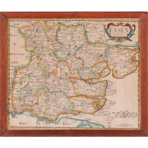 119 - Robert Morden, seven hand tinted maps, comprising Essex, 34.5cm x 41.5cm; Hertfordshire, 36.5cm x 45... 