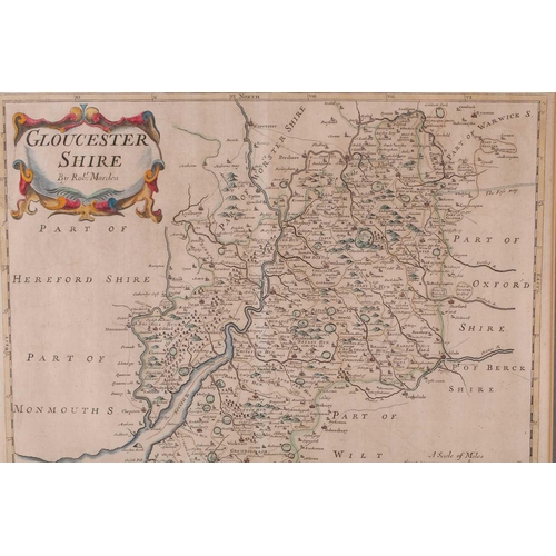 119 - Robert Morden, seven hand tinted maps, comprising Essex, 34.5cm x 41.5cm; Hertfordshire, 36.5cm x 45... 