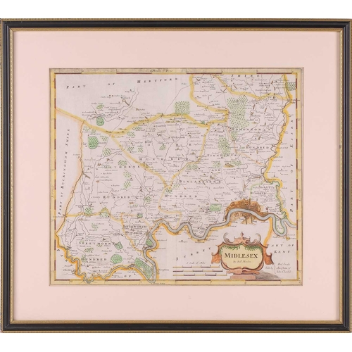 119 - Robert Morden, seven hand tinted maps, comprising Essex, 34.5cm x 41.5cm; Hertfordshire, 36.5cm x 45... 