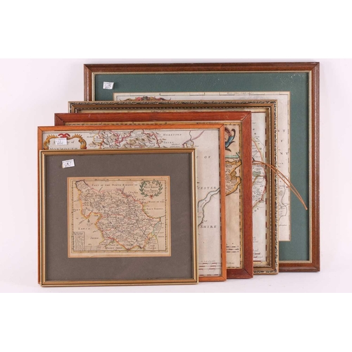 119 - Robert Morden, seven hand tinted maps, comprising Essex, 34.5cm x 41.5cm; Hertfordshire, 36.5cm x 45... 