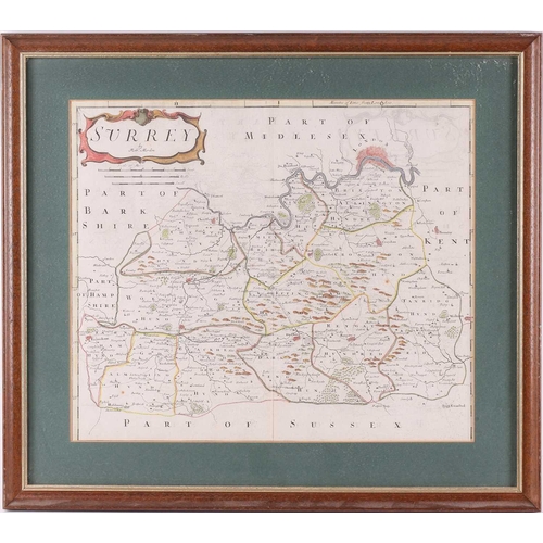 119 - Robert Morden, seven hand tinted maps, comprising Essex, 34.5cm x 41.5cm; Hertfordshire, 36.5cm x 45... 