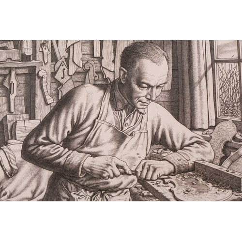 121 - † Alfred Charles Stanley Anderson CBA, RA (1884 - 1966), The Violin Maker, original line engraving, ... 