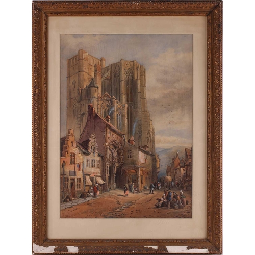 13 - F. Taylor, (19th century), French street with a ruined church, signed and dated 'Sep '80', watercolo... 