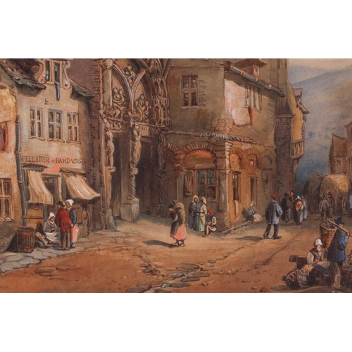 13 - F. Taylor, (19th century), French street with a ruined church, signed and dated 'Sep '80', watercolo... 