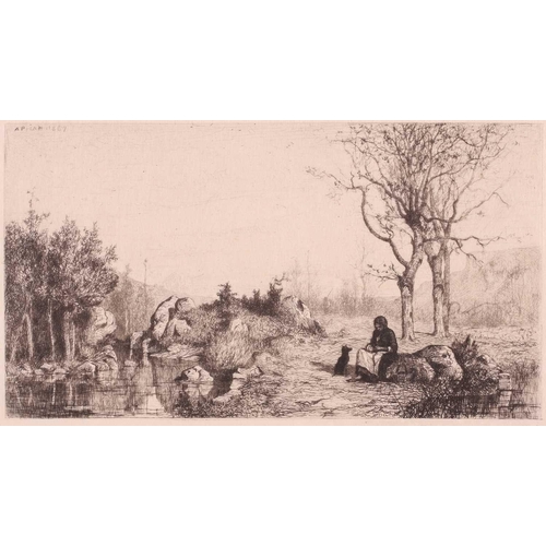 130 - Adolphe Appian (1818 – 1898) Bords du Ruisscau a Rossillon, 1867, etching, masked proof, signed and ... 