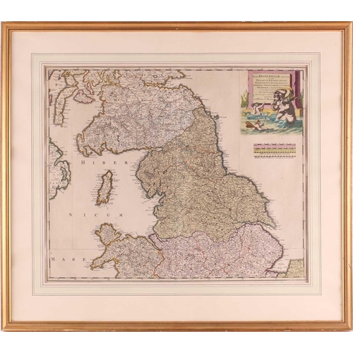 144 - Cartography: Pierre Mortier, North England, hand-tinted engraving showing, Northumbria, Cumbria, Wes... 