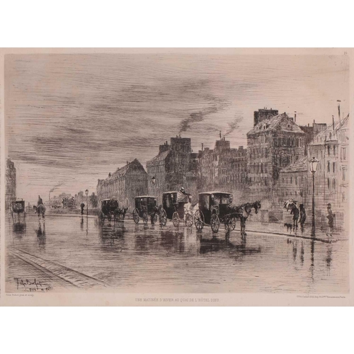 149 - Felix Buhot (1847 – 1898), Une Matinee D’Hiver Au Quai de L’Hotel Dieu, signed within the plate, Bou... 