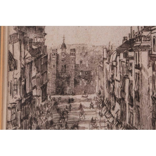 158 - James Abbot McNeill Whistler (1834 - 1903), St James’s Street, London, drypoint etching, butterfly m... 