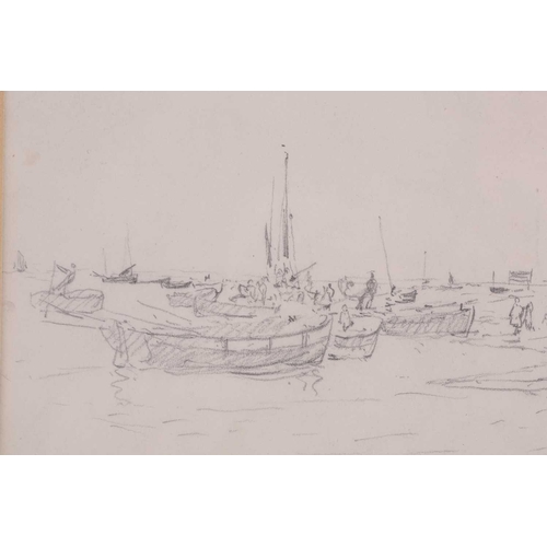 161 - William Wyllie (1851-1931), 'Fishing Fleet', pencil drawing, 14.5 cm x 24 cm framed and glazed.