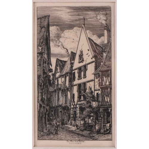 165 - Charles Meryon (1821 – 1868), three engravings, 'La Rue des Toiles – Bourges', image 20.5cm x 11.5cm... 