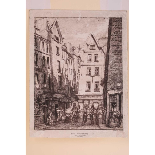 165 - Charles Meryon (1821 – 1868), three engravings, 'La Rue des Toiles – Bourges', image 20.5cm x 11.5cm... 