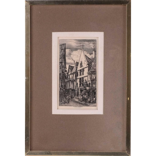 165 - Charles Meryon (1821 – 1868), three engravings, 'La Rue des Toiles – Bourges', image 20.5cm x 11.5cm... 