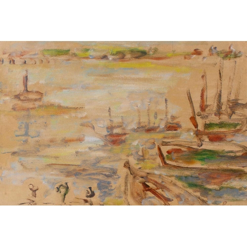 17 - Leopoldo Presas (1915-2009) Argentine, Harbour scene, oil on board, signed, framed, 38.5 x 56 cm