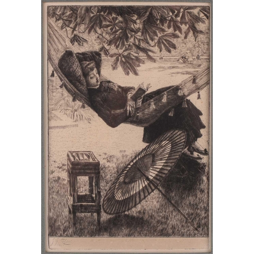 170 - James Jacques Joseph Tissot (1836 – 1902), Le Hamac, etching, signed and dated 1880 on the plate, Be... 