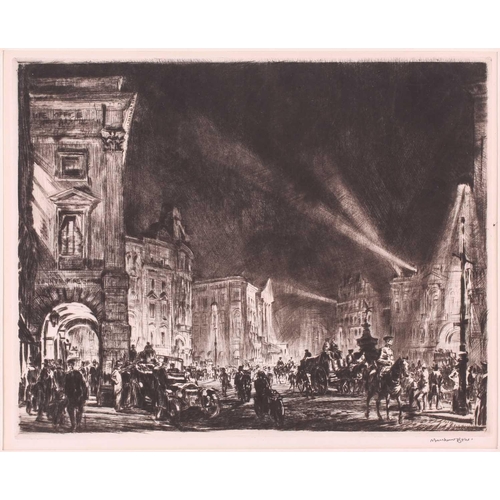 171 - Sir David Muirhead Bone (1876 – 1953), Piccadilly Circus 1916, signed in pencil in the margins, plat... 