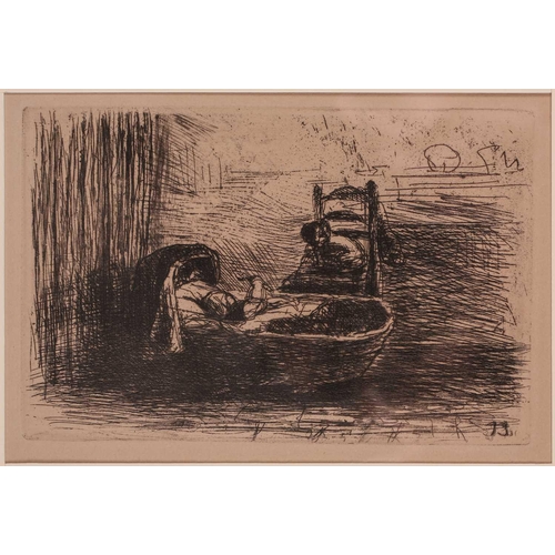 184 - Jozef Israels (1824 – 1911) The Old Couple, etching, circa 1870, Hubert VIII, Zilcken 7, plate 10cm ... 