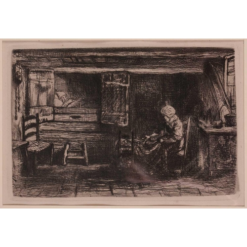 184 - Jozef Israels (1824 – 1911) The Old Couple, etching, circa 1870, Hubert VIII, Zilcken 7, plate 10cm ... 