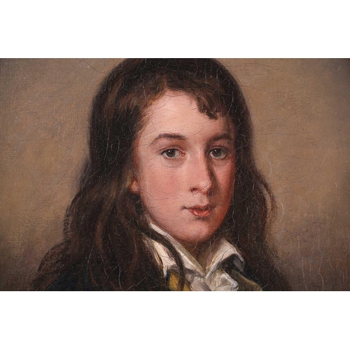 2 - Early 19th century British School, an oval portrait of a young figure with long dark hair wearing a ... 