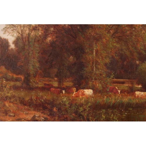 20 - John Pope (1821-1881), Cattle in a river landscape, signed ‘J Pope’, oil on canvas, 39 cm x 70 cm in... 