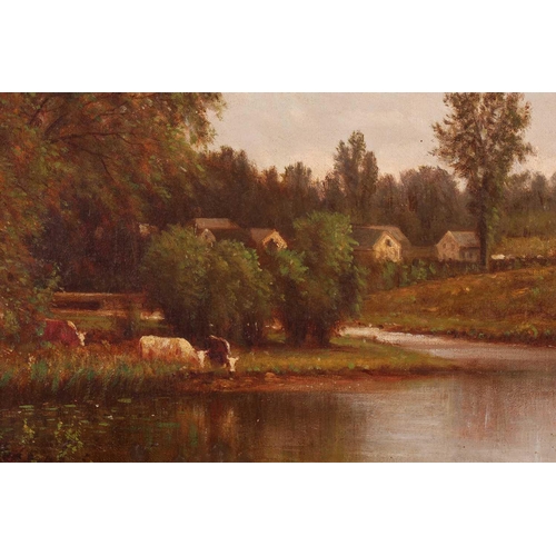 20 - John Pope (1821-1881), Cattle in a river landscape, signed ‘J Pope’, oil on canvas, 39 cm x 70 cm in... 