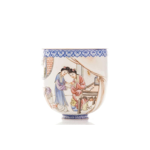 206 - Two Chinese eggshell cups, Republic Period or later, the smaller cup finely painted with two ladies ... 