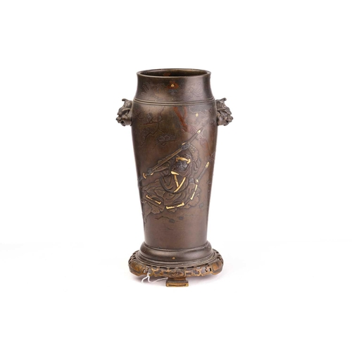 229 - A Japanese patinated bronze and mixed metal gourd vase, Meiji period, late 19th century, decorated w... 