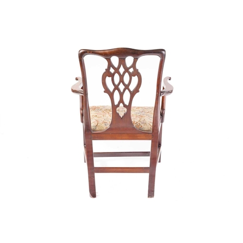 247 - A George II/III mahogany Chippendale period ribbon back side chair with guilloche pieced and carved ... 