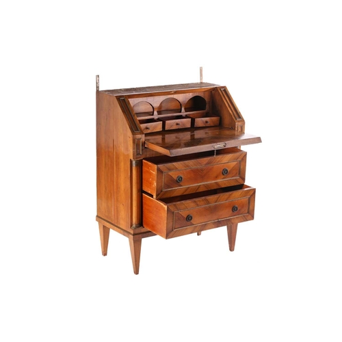 248 - An Italian walnut bureau bookcase, late 19th /early 20th century, fitted a pair of plain glazed uppe... 