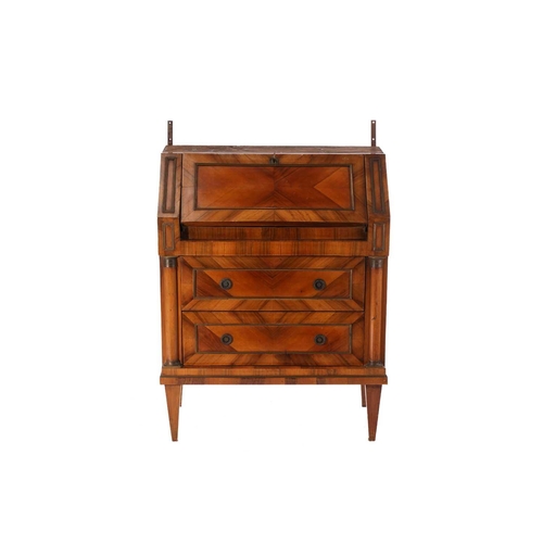 248 - An Italian walnut bureau bookcase, late 19th /early 20th century, fitted a pair of plain glazed uppe... 