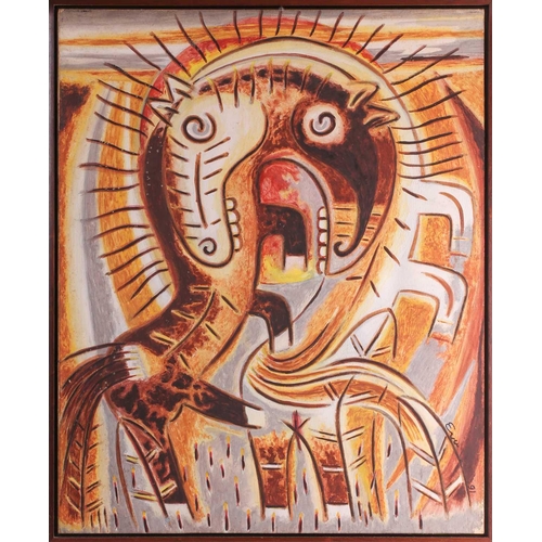 25 - Ever Fonseca (b.1938) Cuban, Untitled abstract of a bust length figure, signed Ever 91, oil on canva... 