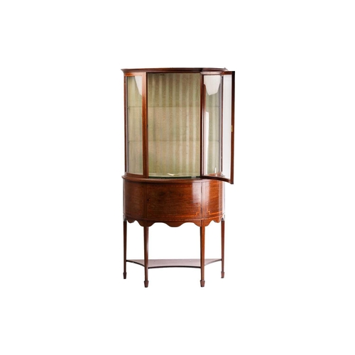 287 - An Edwardian satinwood banded mahogany demi lune standing vitrine, possibly by Maple & Co, with sing... 