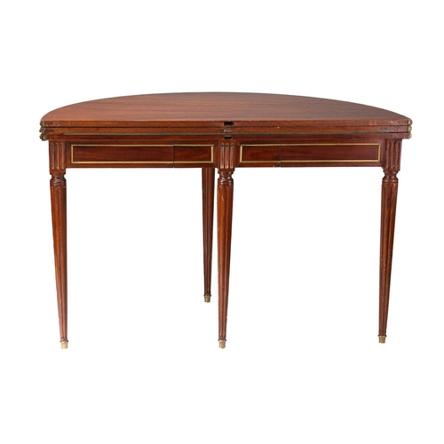 327 - A French mahogany Second Empire style demi lune gaming/tea table, 20th century, with tripple top, th... 