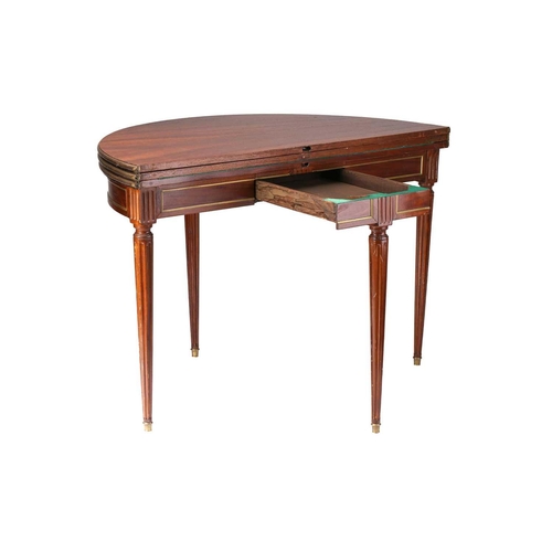 327 - A French mahogany Second Empire style demi lune gaming/tea table, 20th century, with tripple top, th... 