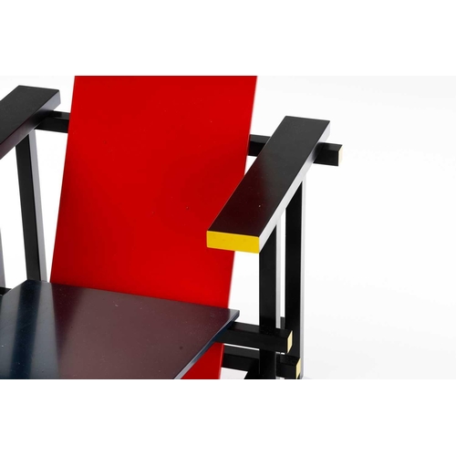 337 - After Gerrit Rietveld (Dutch 1888-1964) for Cassina, No 635 the red and blue lounge chair, painted i... 