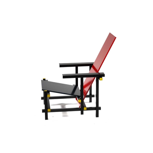 337 - After Gerrit Rietveld (Dutch 1888-1964) for Cassina, No 635 the red and blue lounge chair, painted i... 