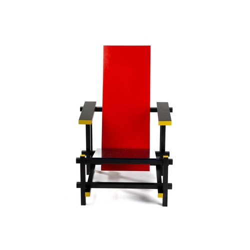 337 - After Gerrit Rietveld (Dutch 1888-1964) for Cassina, No 635 the red and blue lounge chair, painted i... 